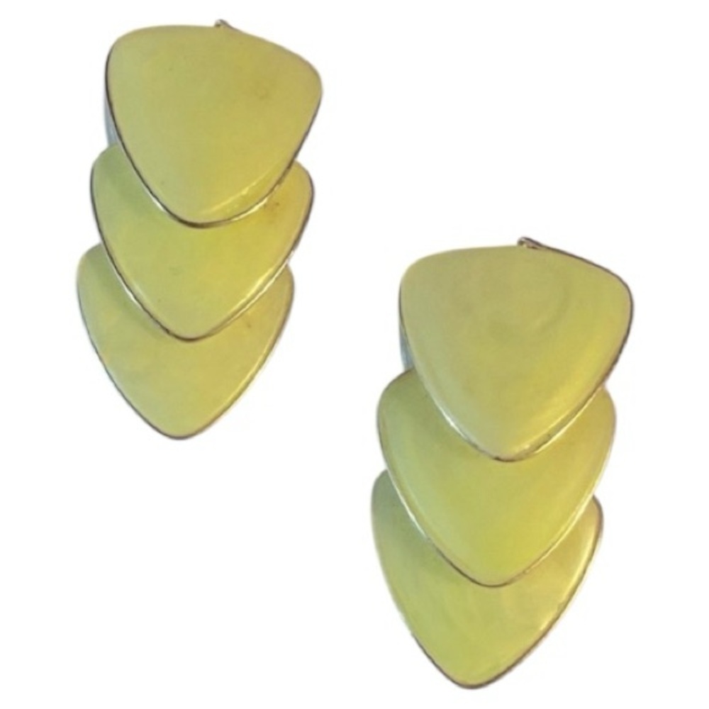 West Germany Earrings, Clip on, Gold tone, Lemon yellow, Vintage, minimalist